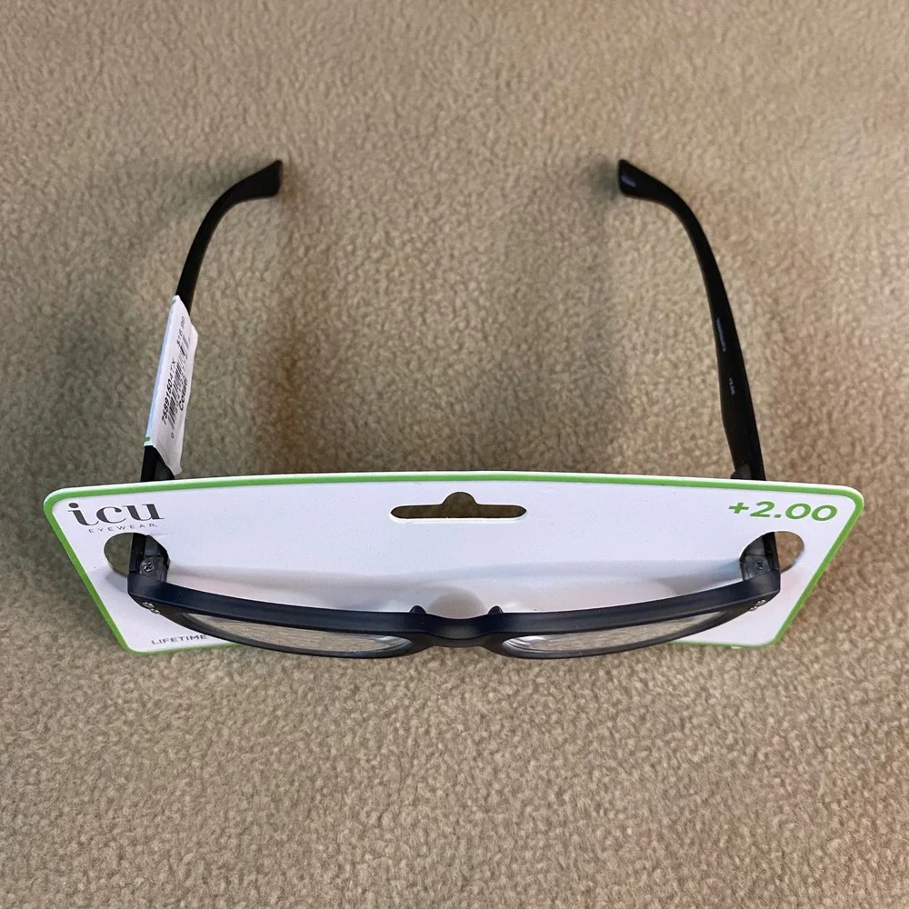 ICU Eyewear Black‎ Reading Glasses +2.00 Strength Magnify Optical Readers NWT